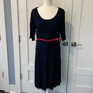 Navy fit & flare dress w/ red belt
